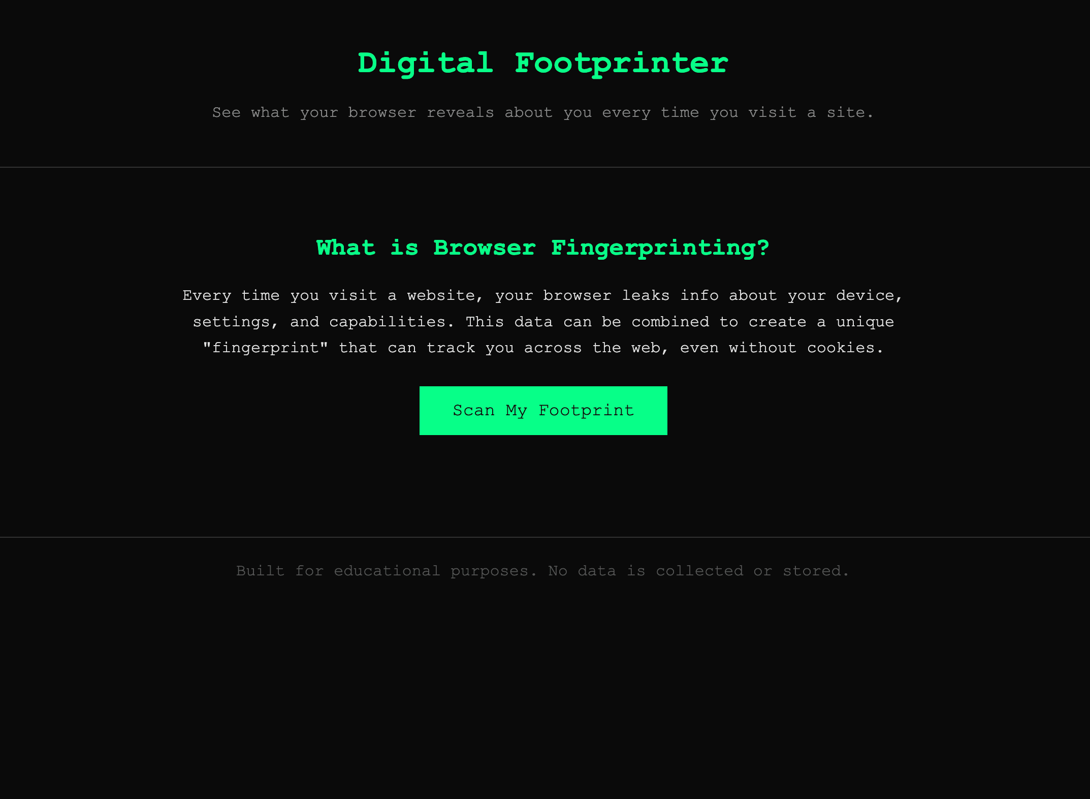Digital Footprinter interface detail